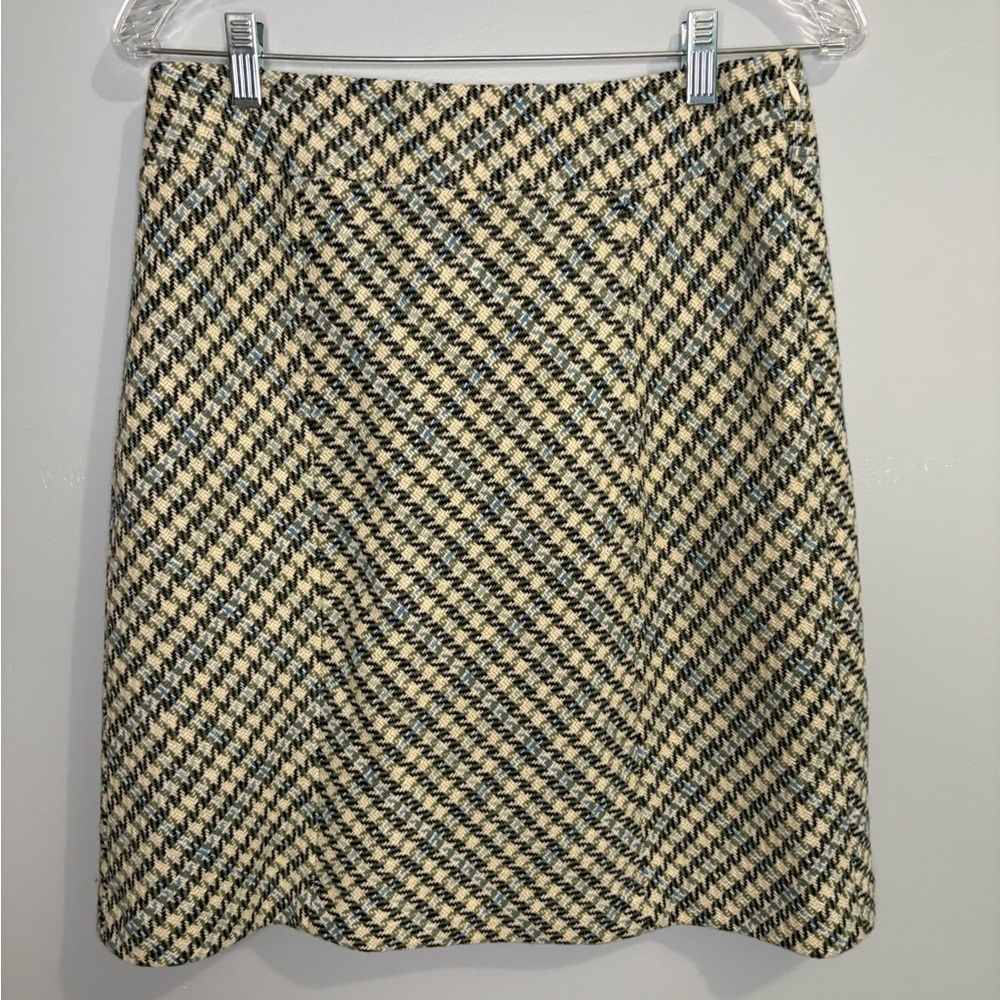 Ann Taylor Women’s Size 4 Skirt Wool-Blend Lined Cream Green Blue Houndstooth - Picture 8 of 16